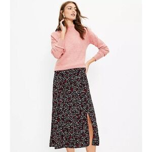 LOFT Black Heart Print Midi Skirt Size 2 Coquette‎ Valentines Romantic Y2K Girly